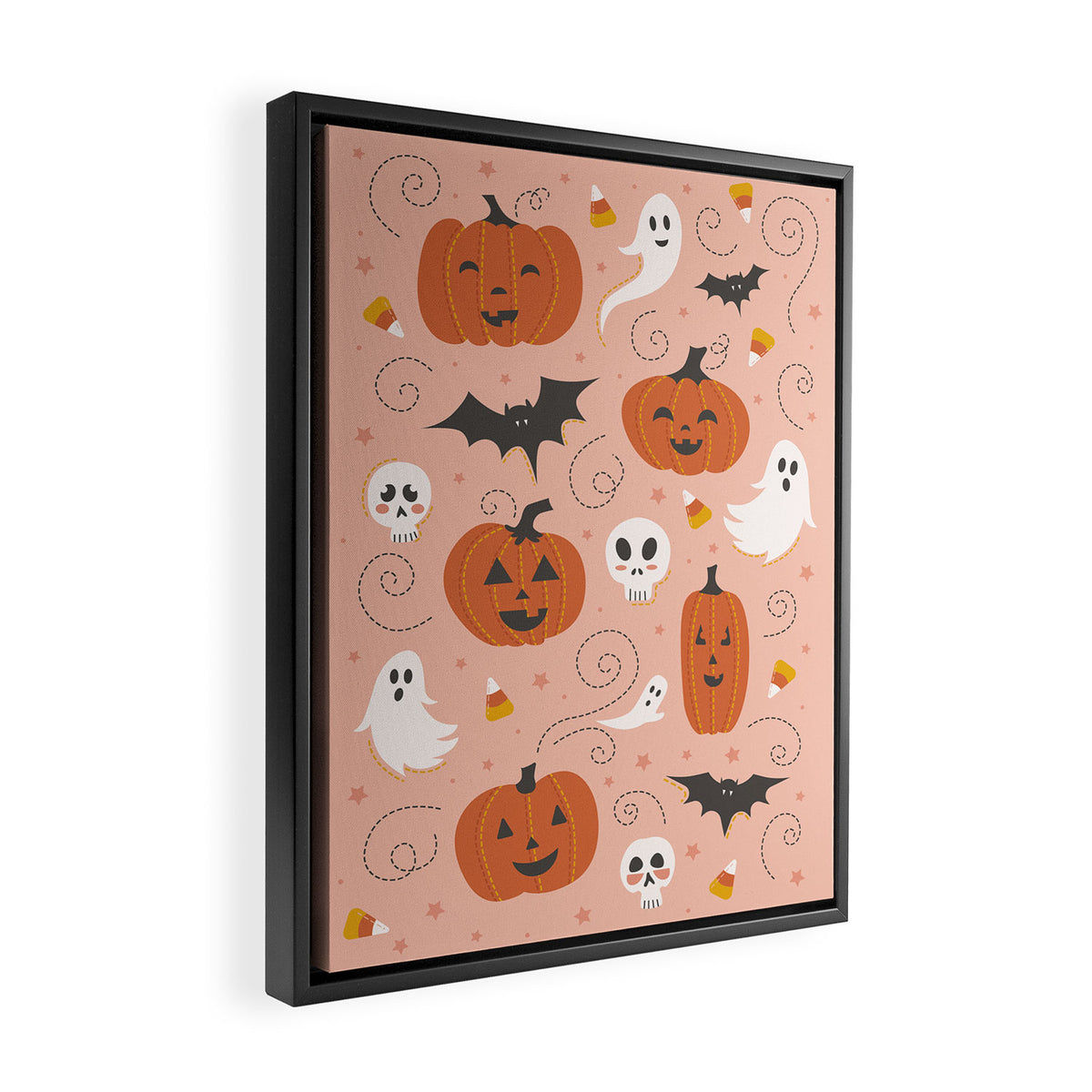 Pumpkin Party on Blush Pink Framed Canvas Print Gallery Image 2