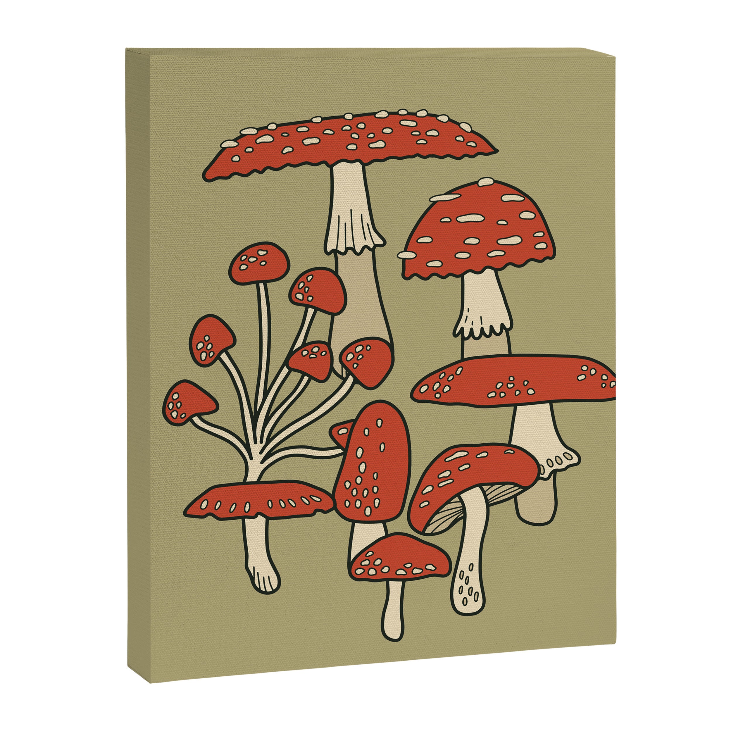 Red Cap Mushrooms on Sage Green Canvas Print Gallery Image 6