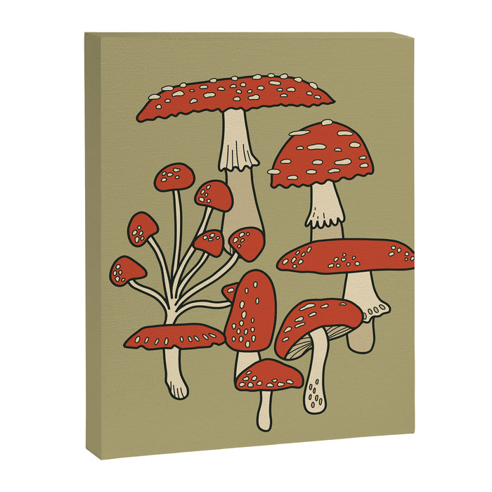 Red Cap Mushrooms on Sage Green Canvas Print Gallery Image 1