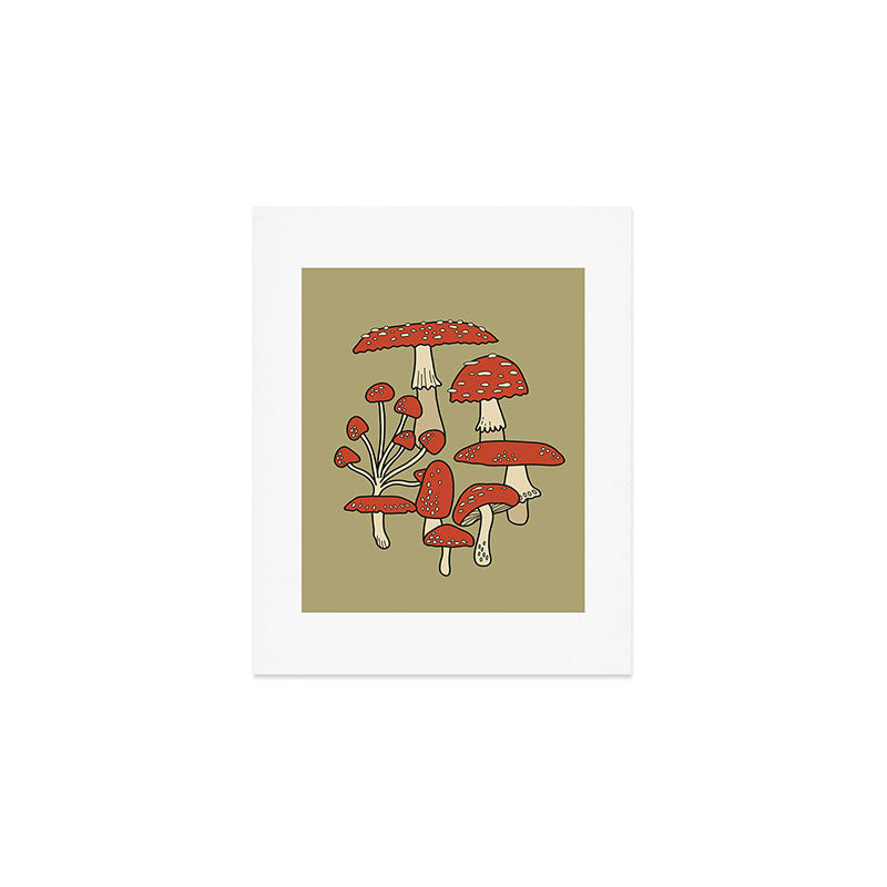Red Cap Mushrooms on Sage Green Art Print Gallery Image 1