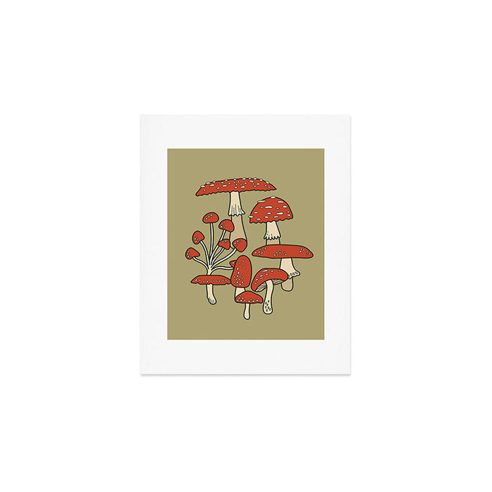 Red Cap Mushrooms on Sage Green Art Print Gallery Image 1