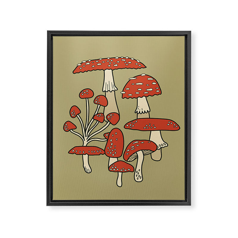 Red Cap Mushrooms on Sage Green Framed Canvas Print Gallery Image 6