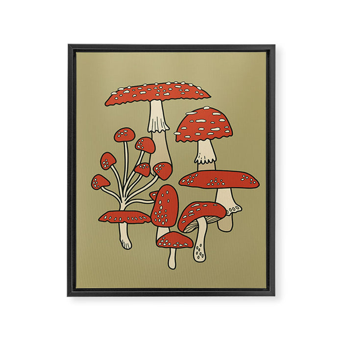 Red Cap Mushrooms on Sage Green Framed Canvas Print Gallery Image 1