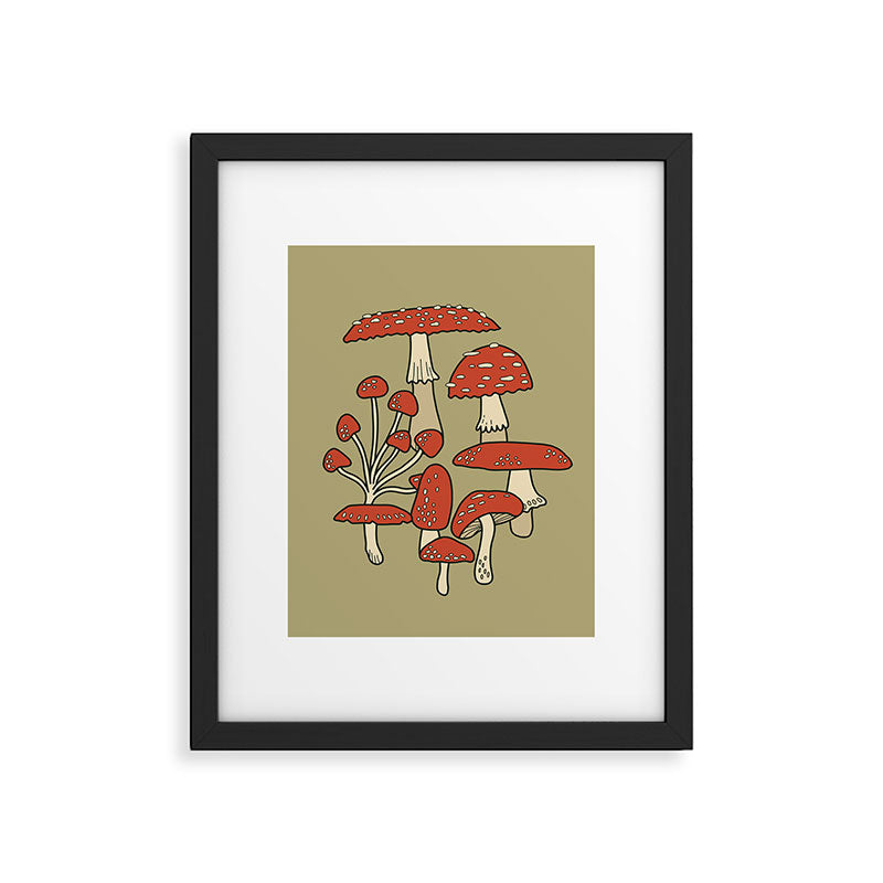 Red Cap Mushrooms on Sage Green Framed Art Print Gallery Image 5