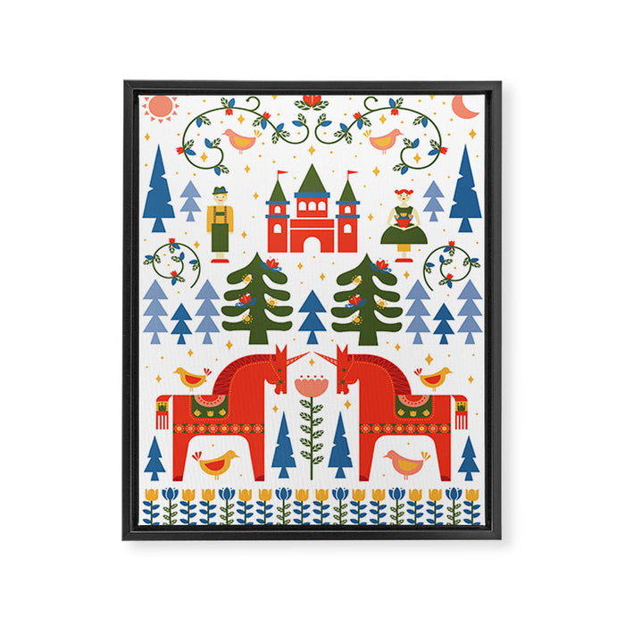 Scandinavian Fairytale - Green + Red Framed Canvas Print Gallery Image 1
