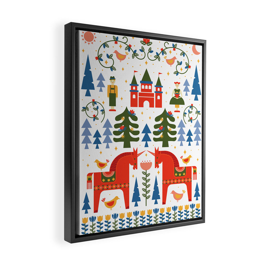 Scandinavian Fairytale - Green + Red Framed Canvas Print Gallery Image 2