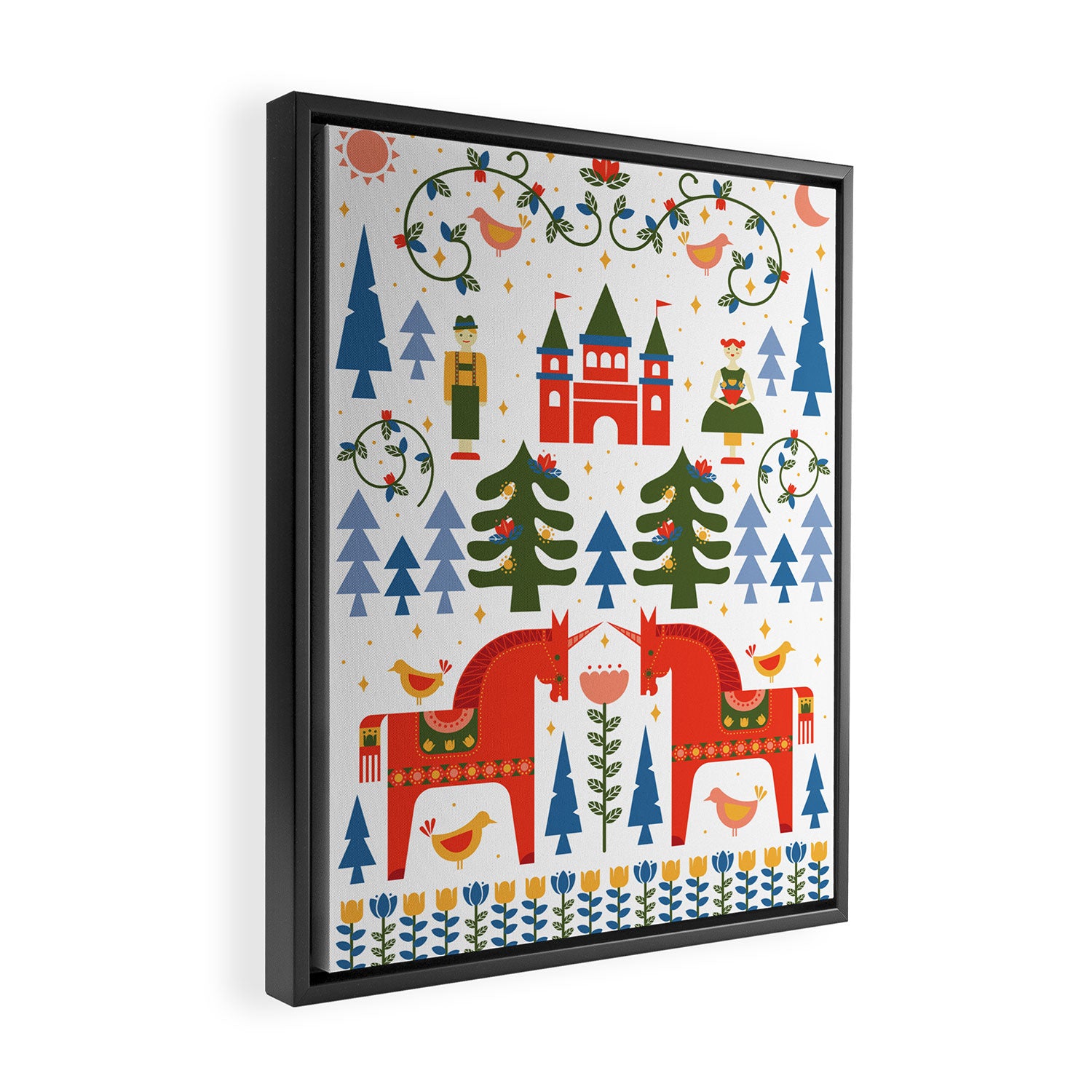 Scandinavian Fairytale - Green + Red Framed Canvas Print Gallery Image 2