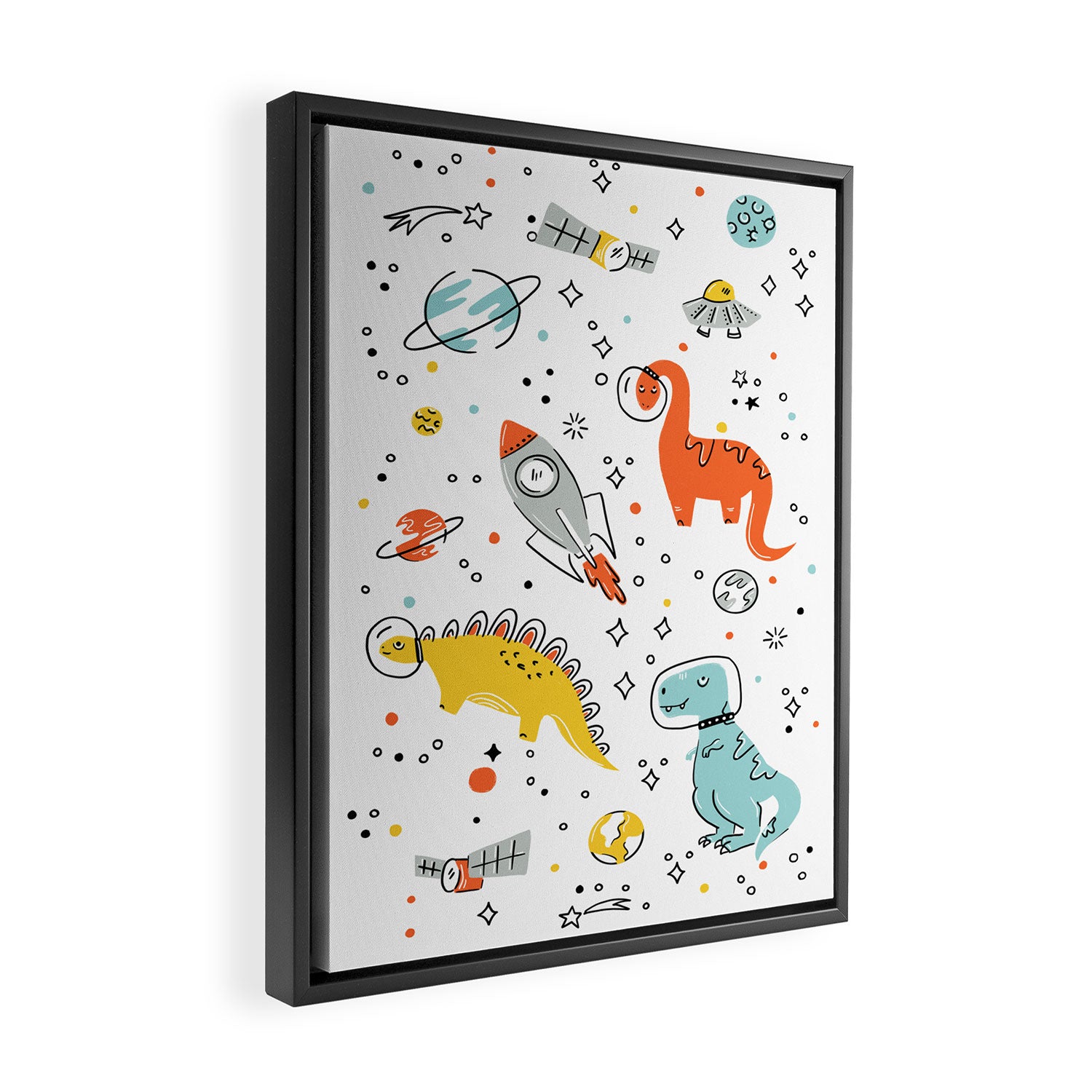 Sketchy Space Dinosaurs Framed Canvas Print Gallery Image 2