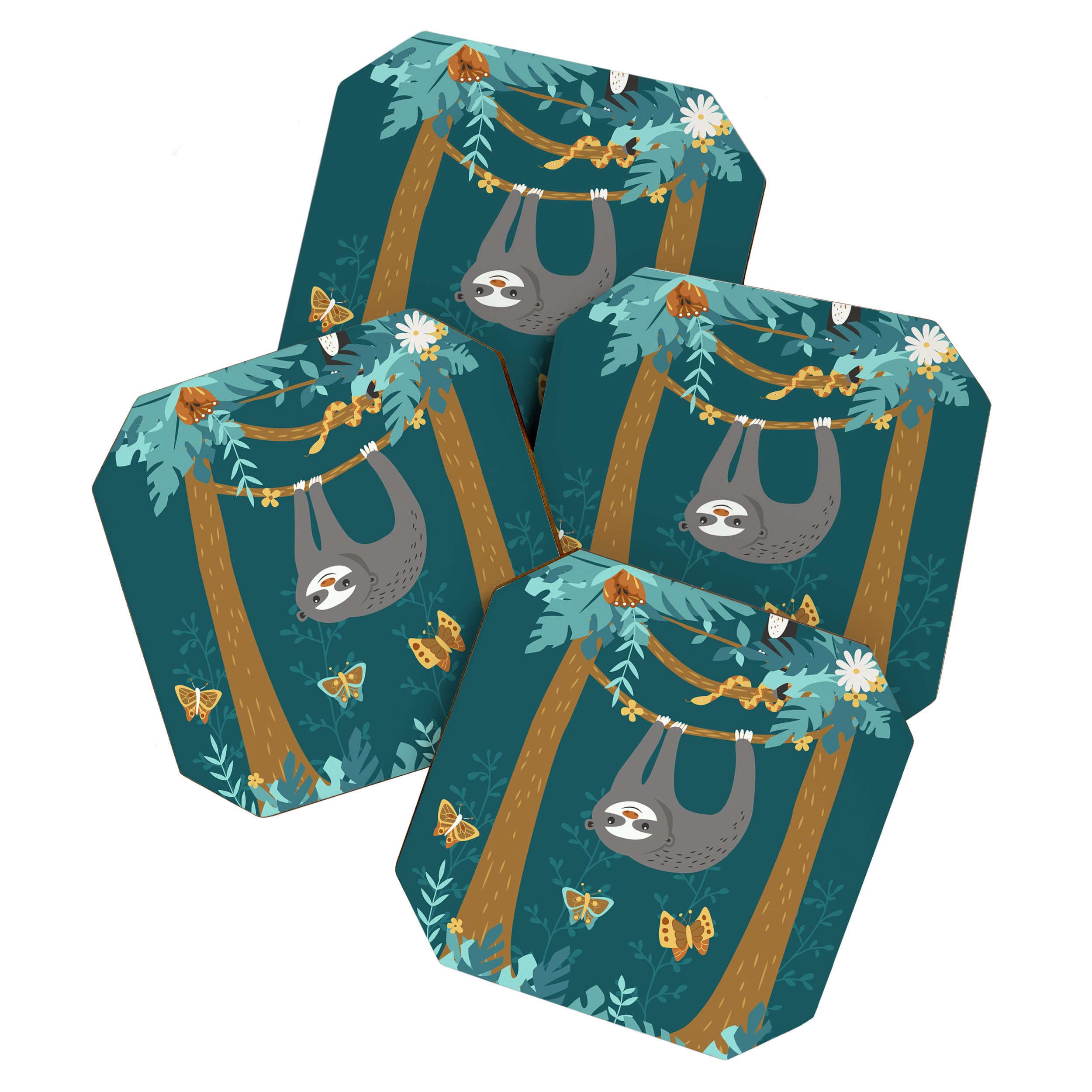 Sloth Hanging in a Teal Forest Coaster Gallery Image 1