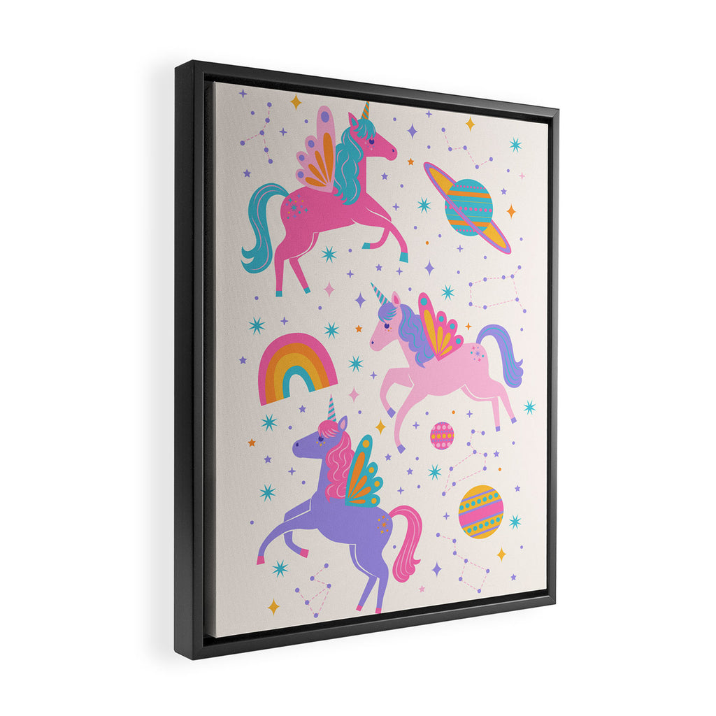 Space Unicorn - Neon Rainbow Framed Canvas Print Gallery Image 2