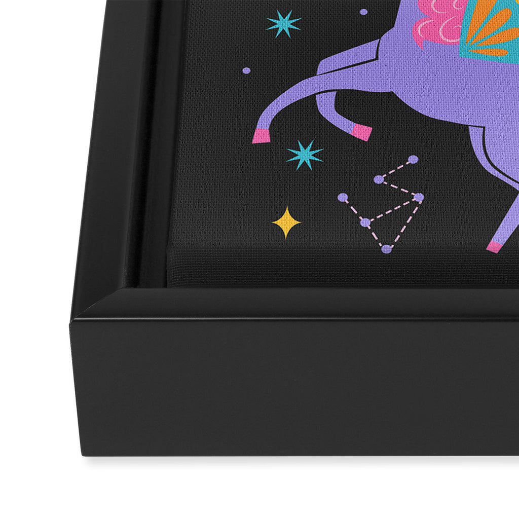 Space Unicorns - Neon Rainbow on Black Framed Canvas Print Gallery Image 3