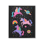 Space Unicorns - Neon Rainbow on Black Framed Canvas Print Gallery Image 8
