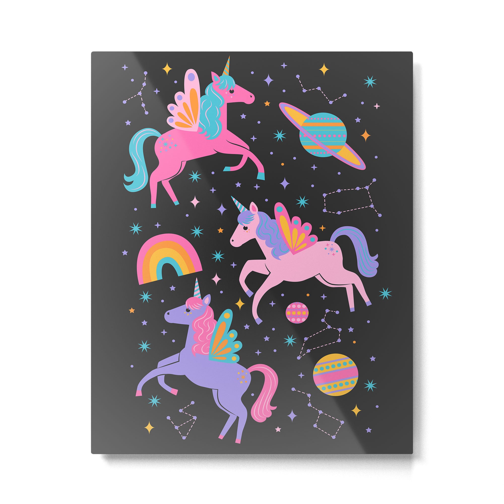 Space Unicorns - Neon Rainbow on Black Metal Print Gallery Image 6