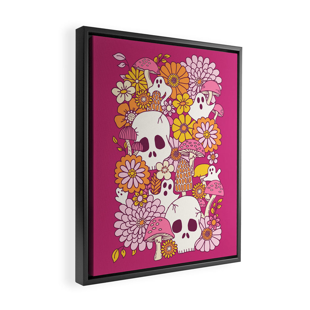 Spooky Mushroom Garden - Fuchsia Framed Canvas Print Gallery Image 2