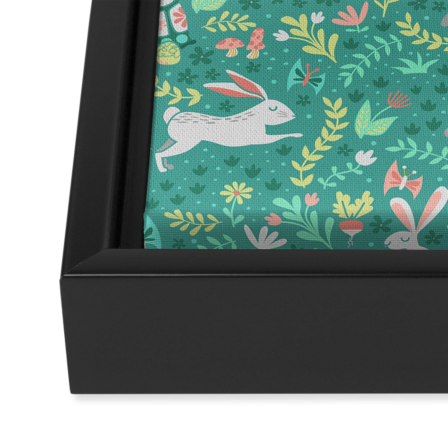 Spring Pattern of Bunnies with Turtles Framed Canvas Print Gallery Image 3