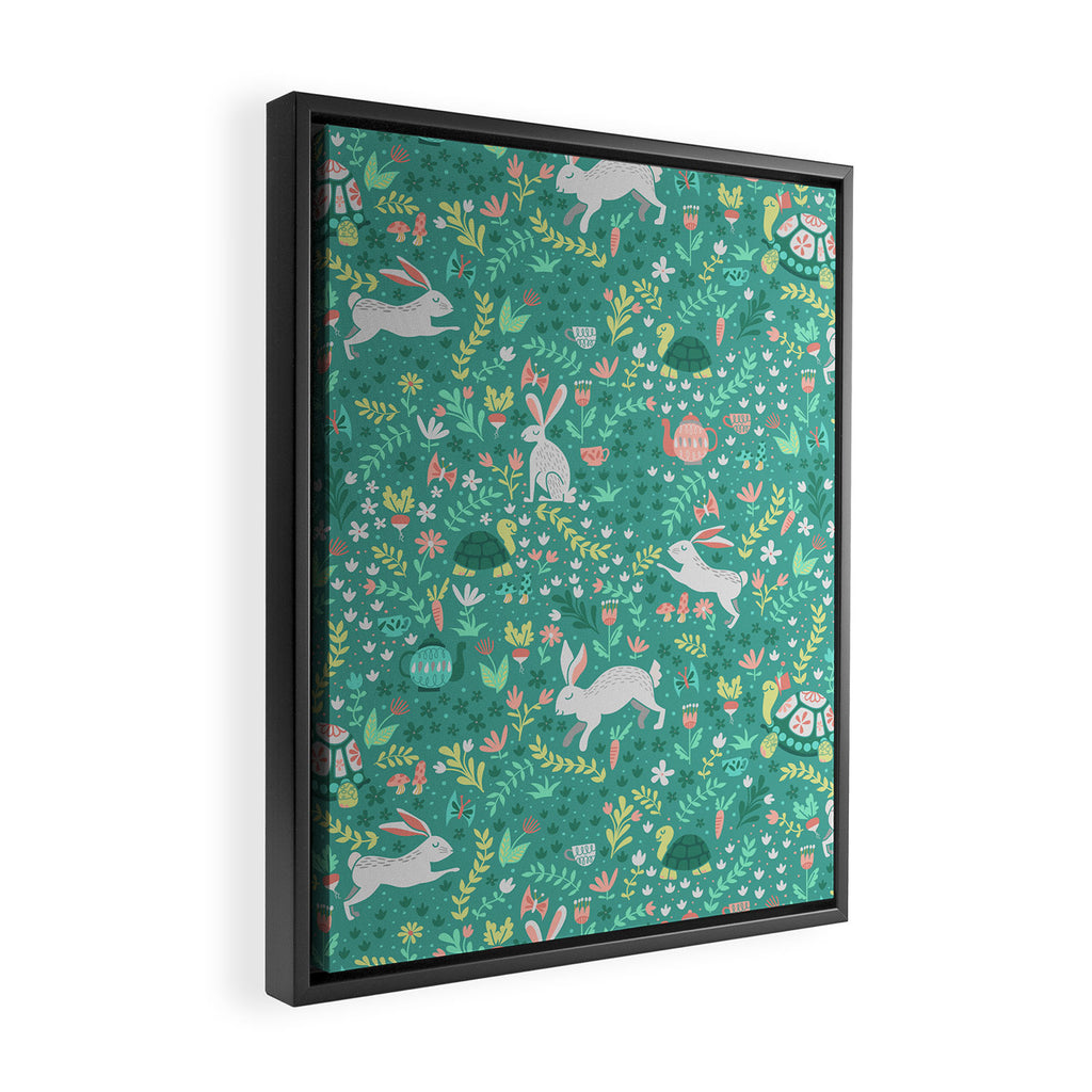 Spring Pattern of Bunnies with Turtles Framed Canvas Print Gallery Image 2