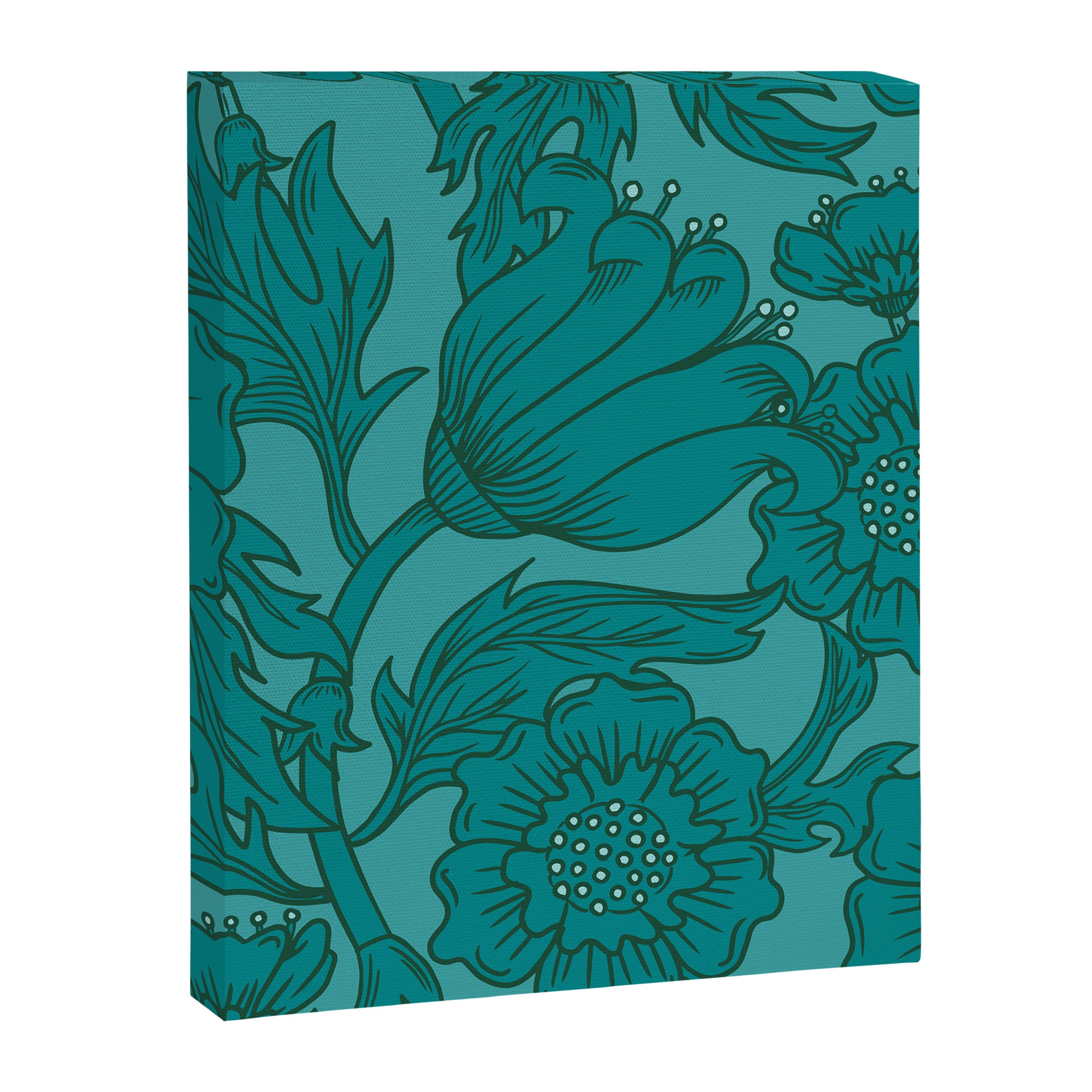 Teal Floral Flourish - Large Canvas Print Gallery Image 6