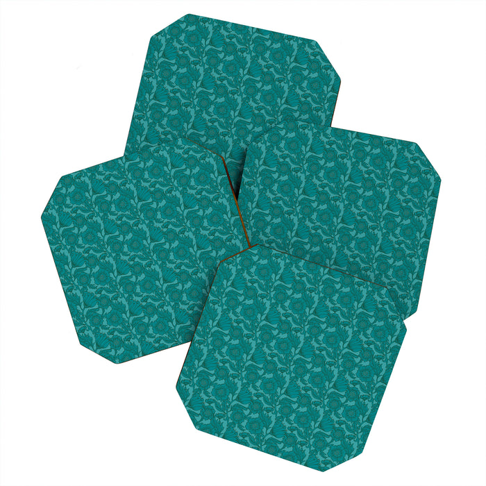 Teal Floral Flourish - Large Coaster Gallery Image 1