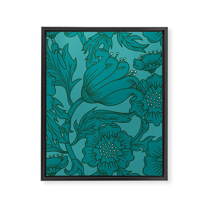 Teal Floral Flourish - Large Framed Canvas Print Gallery Image 6