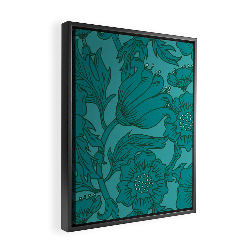 Teal Floral Flourish - Large Framed Canvas Print Gallery Image 2