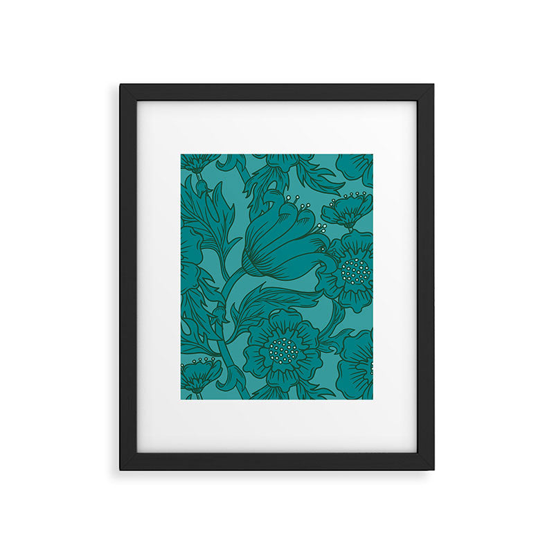 Teal Floral Flourish - Large Framed Art Print Gallery Image 5