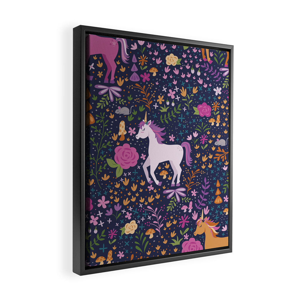 Unicorns Dancing in an Enchanted Garden Framed Canvas Print Gallery Image 2