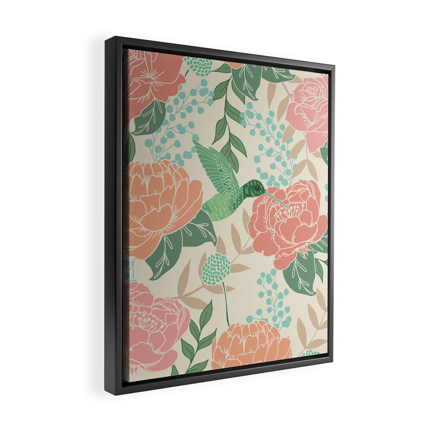 Victorian Garden with Hummingbird Framed Canvas Print Gallery Image 2