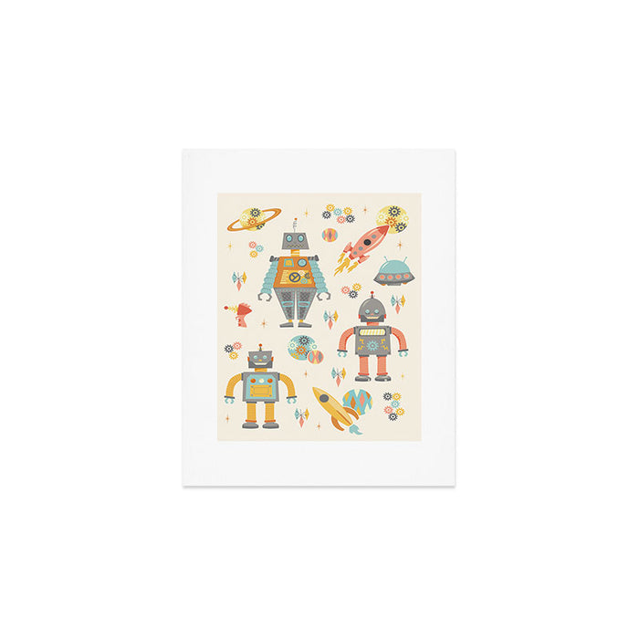 Vintage Inspired Robots in Space Art Print Gallery Image 1