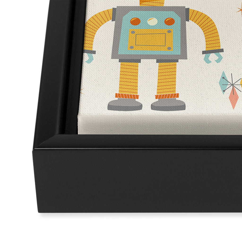 Vintage Inspired Robots in Space Framed Canvas Print Gallery Image 3