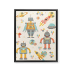 Vintage Inspired Robots in Space Framed Canvas Print Gallery Image 6