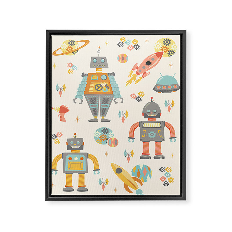 Vintage Inspired Robots in Space Framed Canvas Print Gallery Image 6