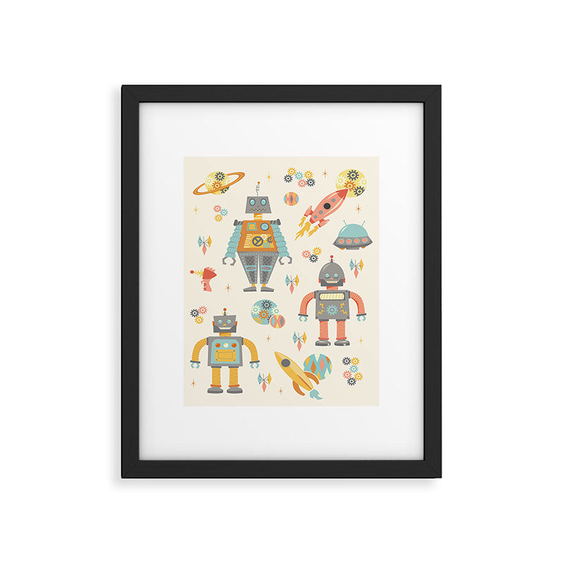 Vintage Inspired Robots in Space Framed Art Print Gallery Image 5