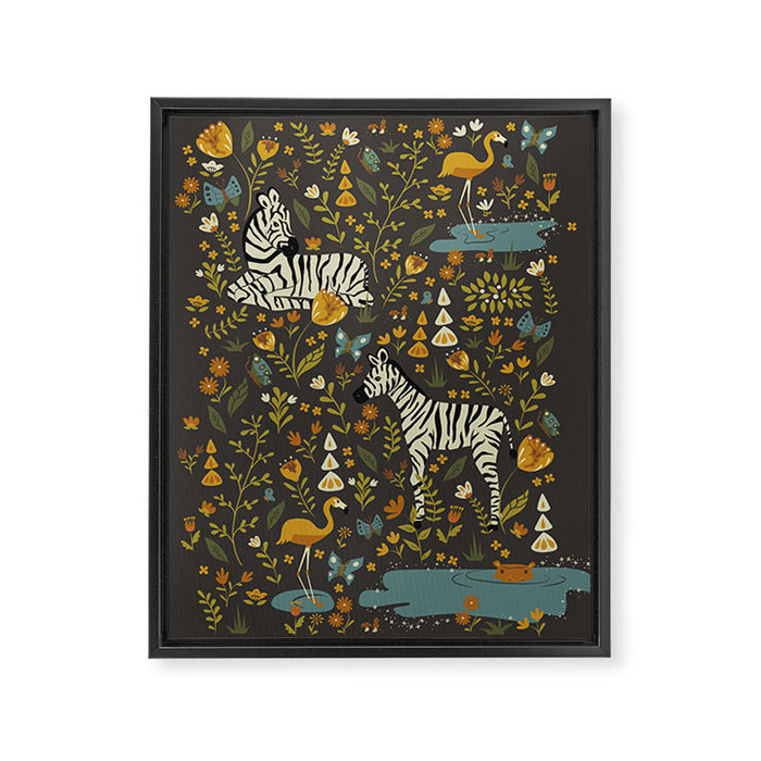 Zebras in Wild Fall Garden Framed Canvas Print Gallery Image 1