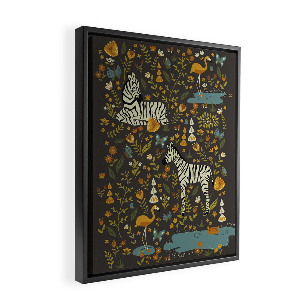 Zebras in Wild Fall Garden Framed Canvas Print Gallery Image 2