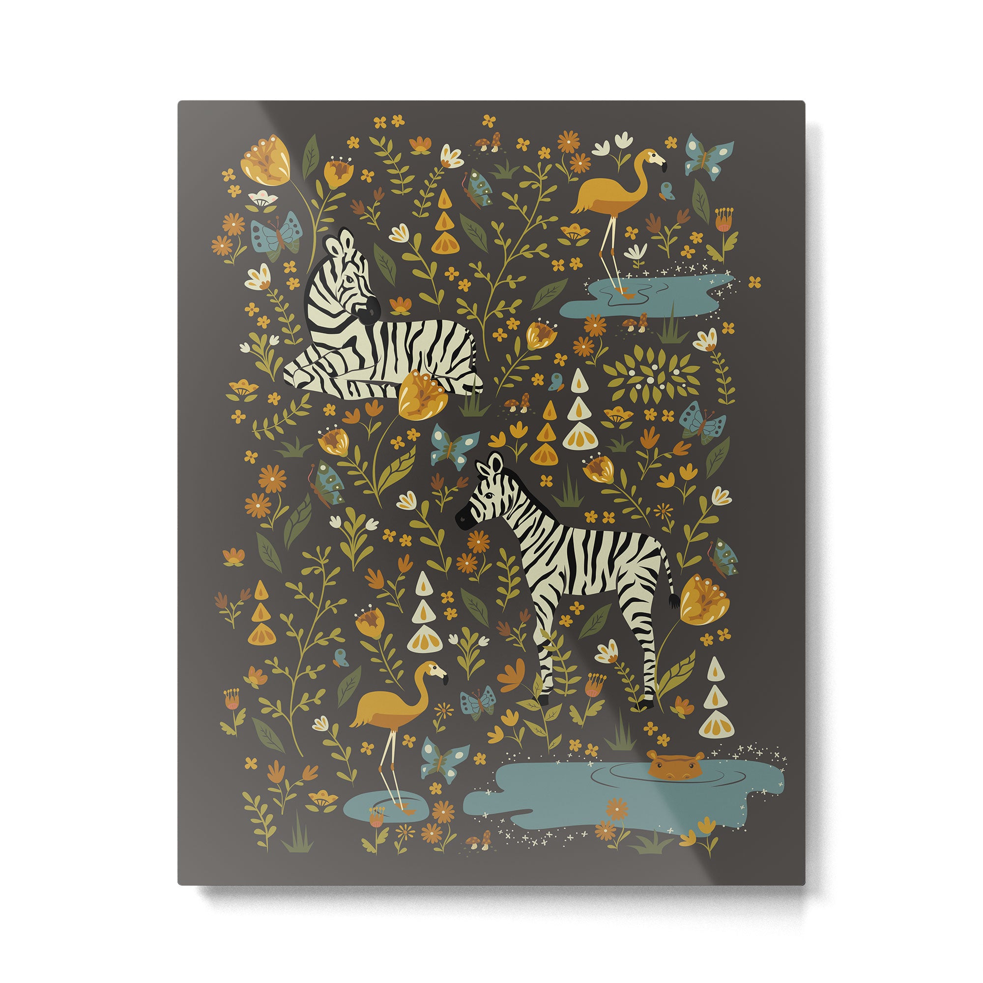Zebras in Wild Fall Garden Metal Print Gallery Image 4
