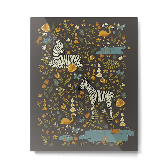 Zebras in Wild Fall Garden Metal Print Gallery Image 1