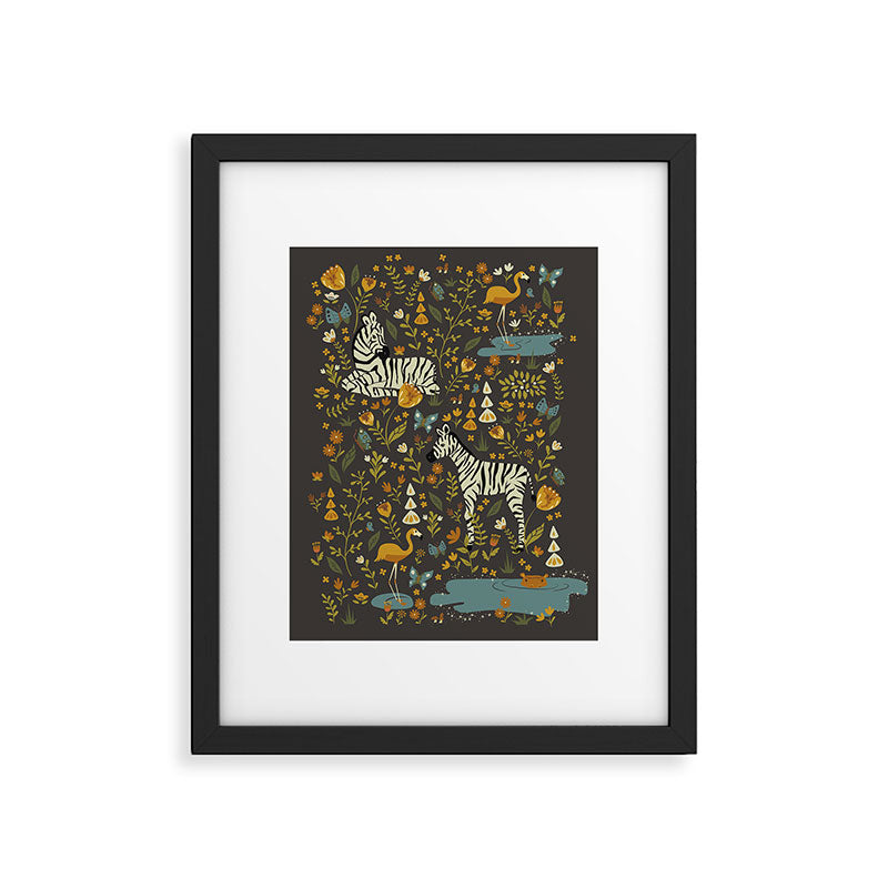 Zebras in Wild Fall Garden Framed Art Print Gallery Image 5
