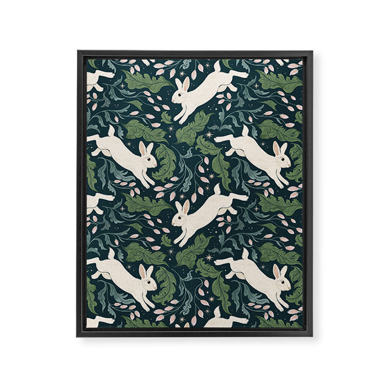 Moonlight Garden Bunnies Framed Canvas Print Gallery Image 6