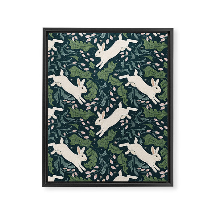 Moonlight Garden Bunnies Framed Canvas Print Gallery Image 1