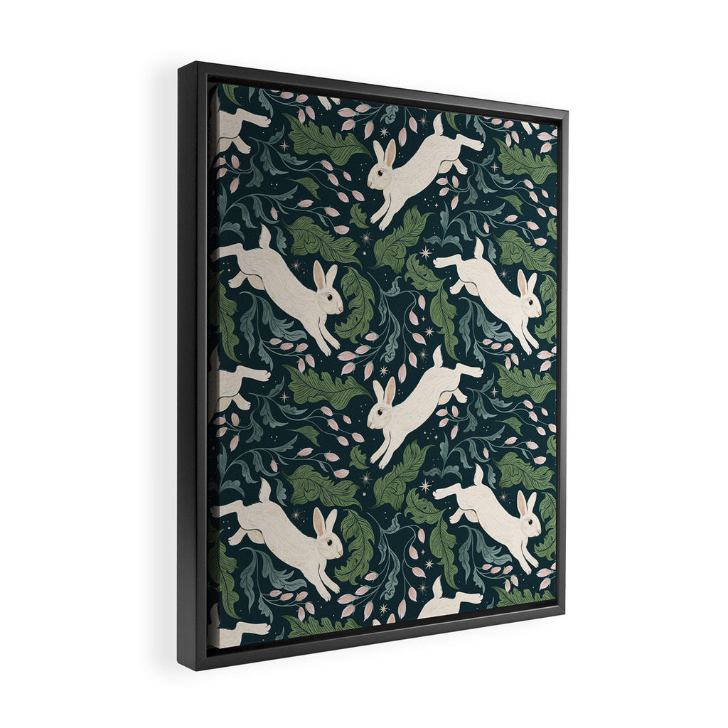 Moonlight Garden Bunnies Framed Canvas Print Gallery Image 2