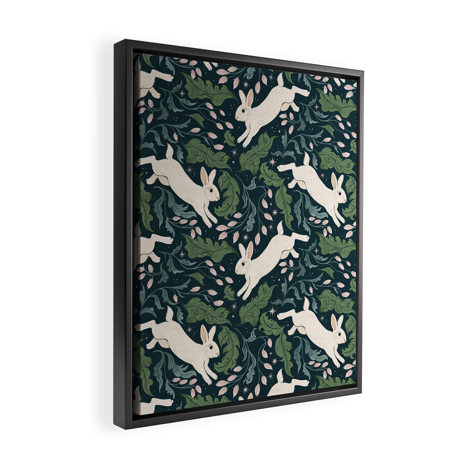 Moonlight Garden Bunnies Framed Canvas Print Gallery Image 2