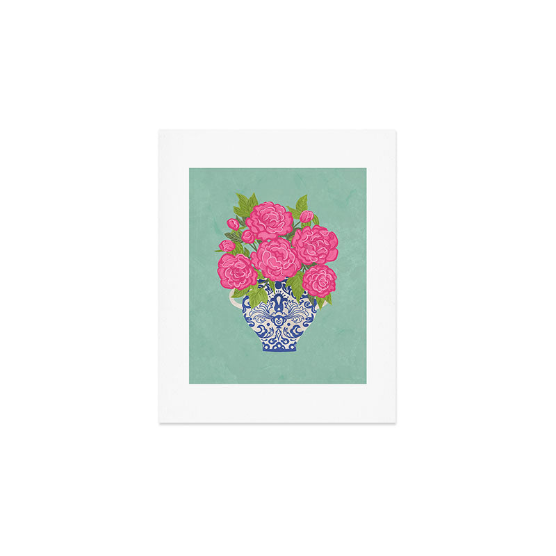 Pink Peonies in Ginger Jar Vase Art Print Gallery Image 1