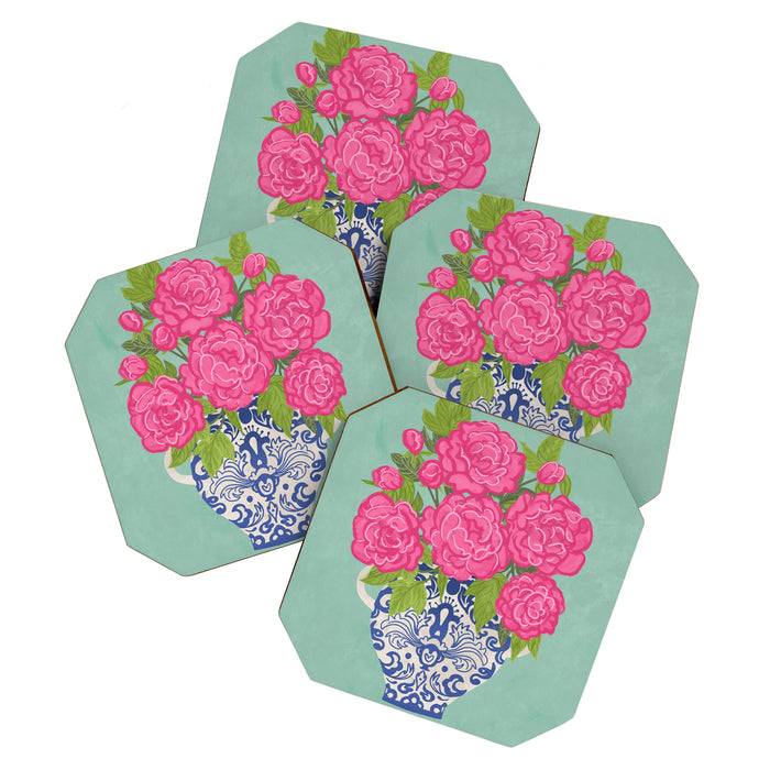 Pink Peonies in Ginger Jar Vase Coaster Gallery Image 1