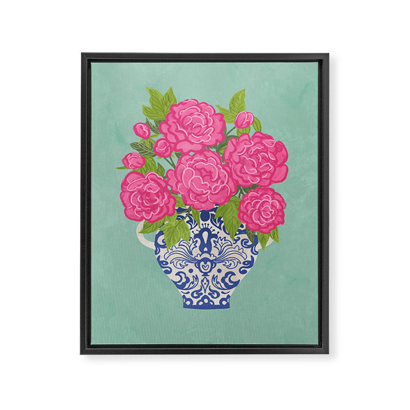 Pink Peonies in Ginger Jar Vase Framed Canvas Print Gallery Image 6