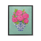 Pink Peonies in Ginger Jar Vase Framed Canvas Print Gallery Image 6