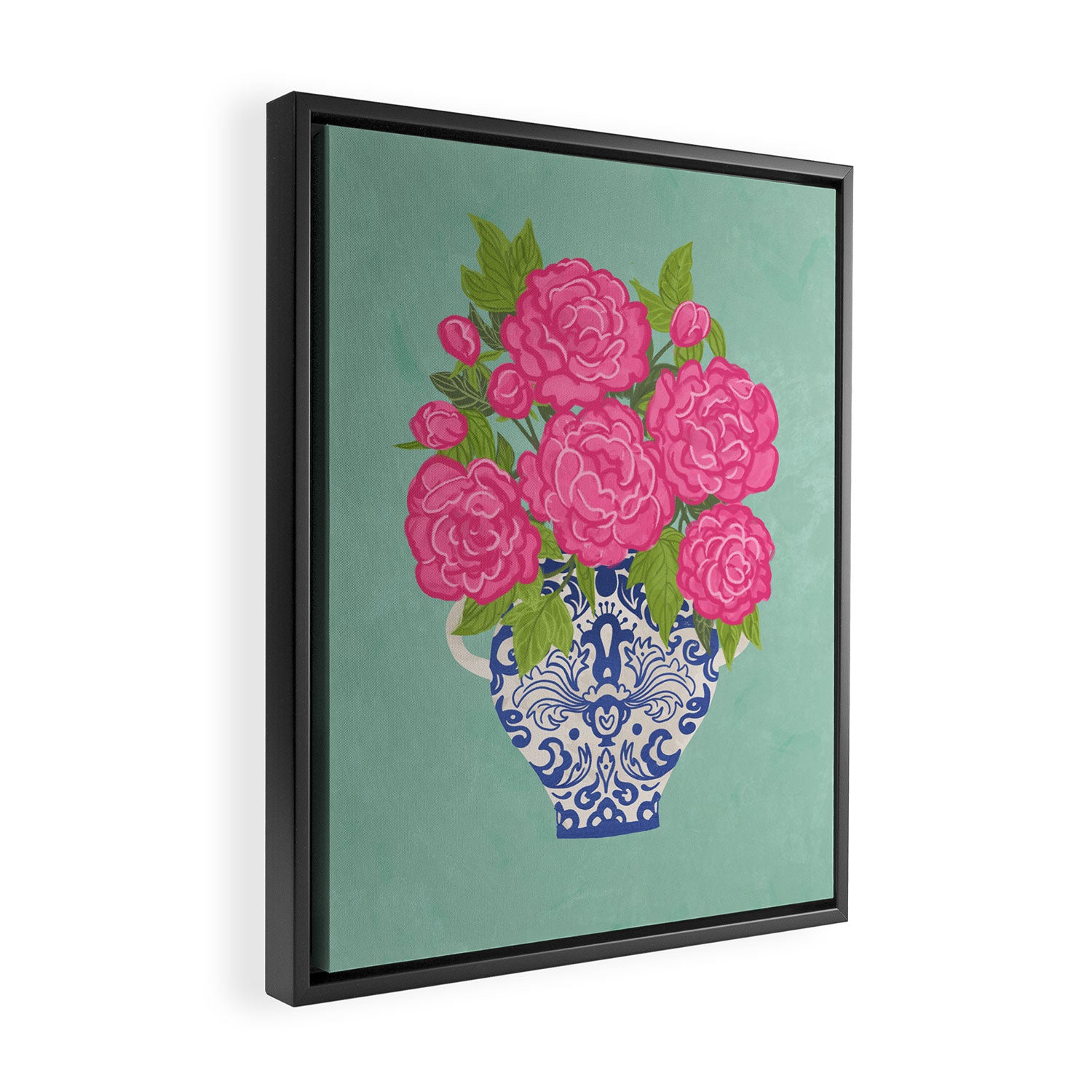 Pink Peonies in Ginger Jar Vase Framed Canvas Print Gallery Image 2