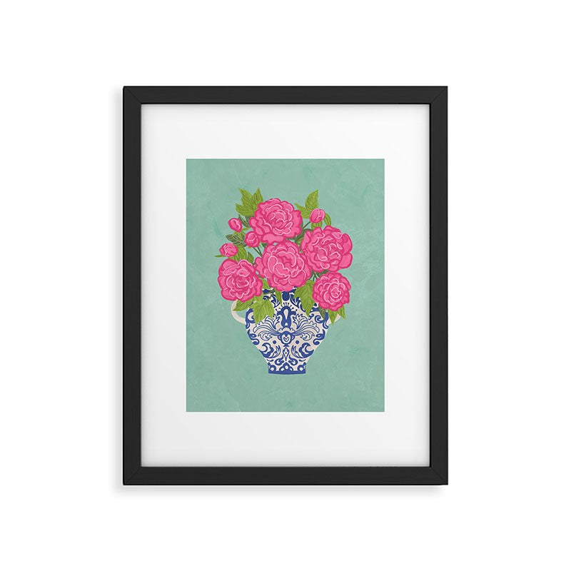 Pink Peonies in Ginger Jar Vase Framed Art Print Gallery Image 5