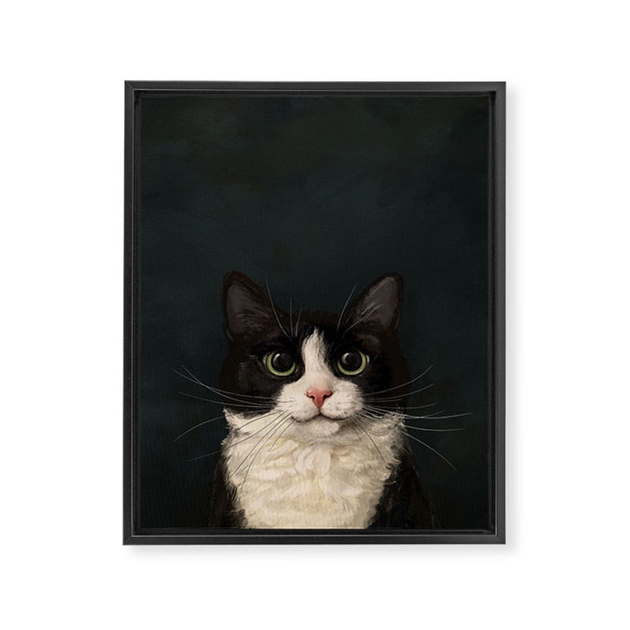 Tuxedo Cat Portrait Framed Canvas Print Gallery Image 1