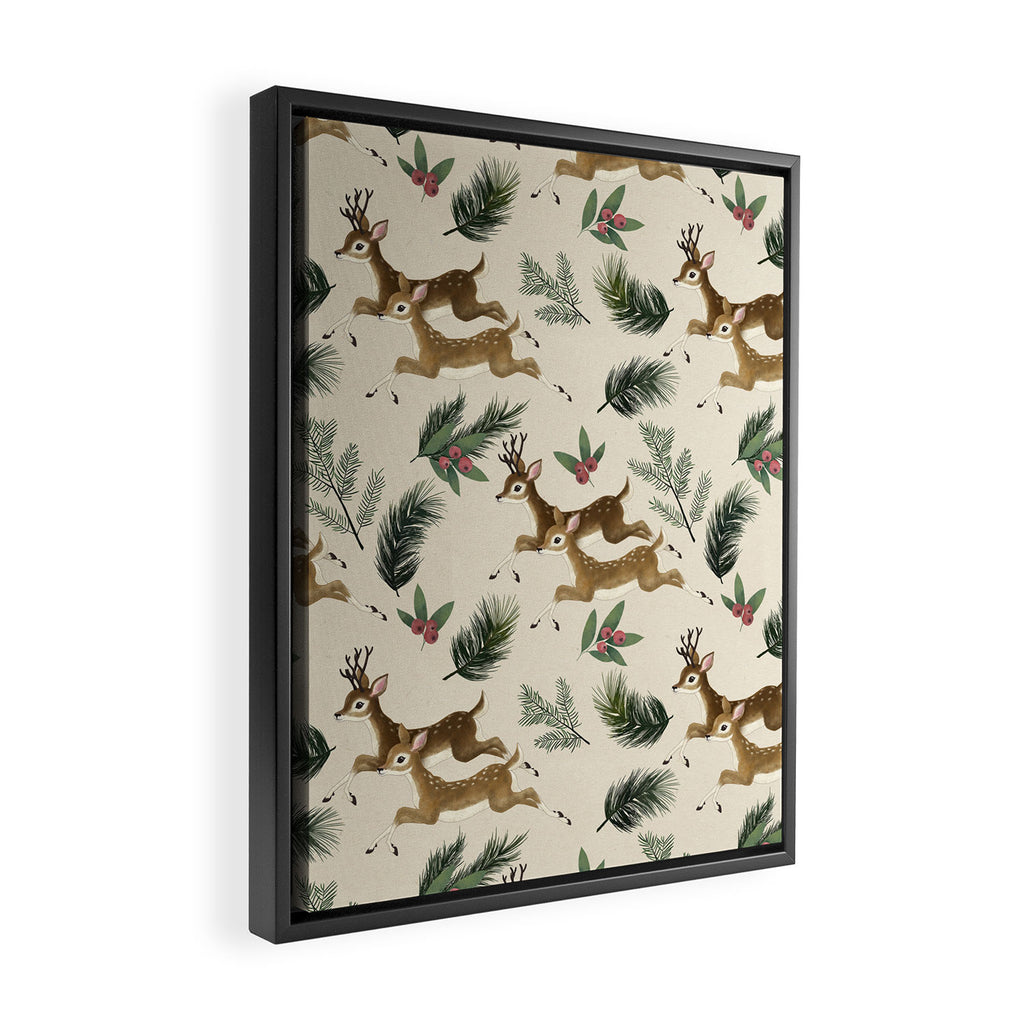 winter deer // repeat pattern Framed Canvas Print Gallery Image 2