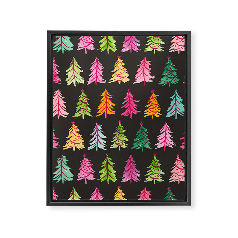 Colorful Vintage Bottlebrush Christmas Trees on Black Framed Canvas Print Gallery Image 8